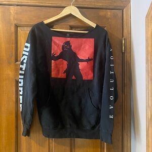 Disturbed Evolution Fleece oversized off the shoulder hoodie Graphic Sweater